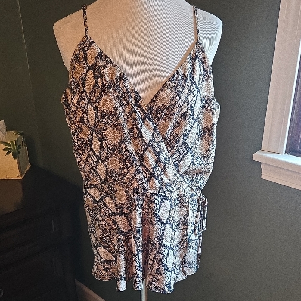Maurices Black and White Snake Print Wrap Top Size 1X